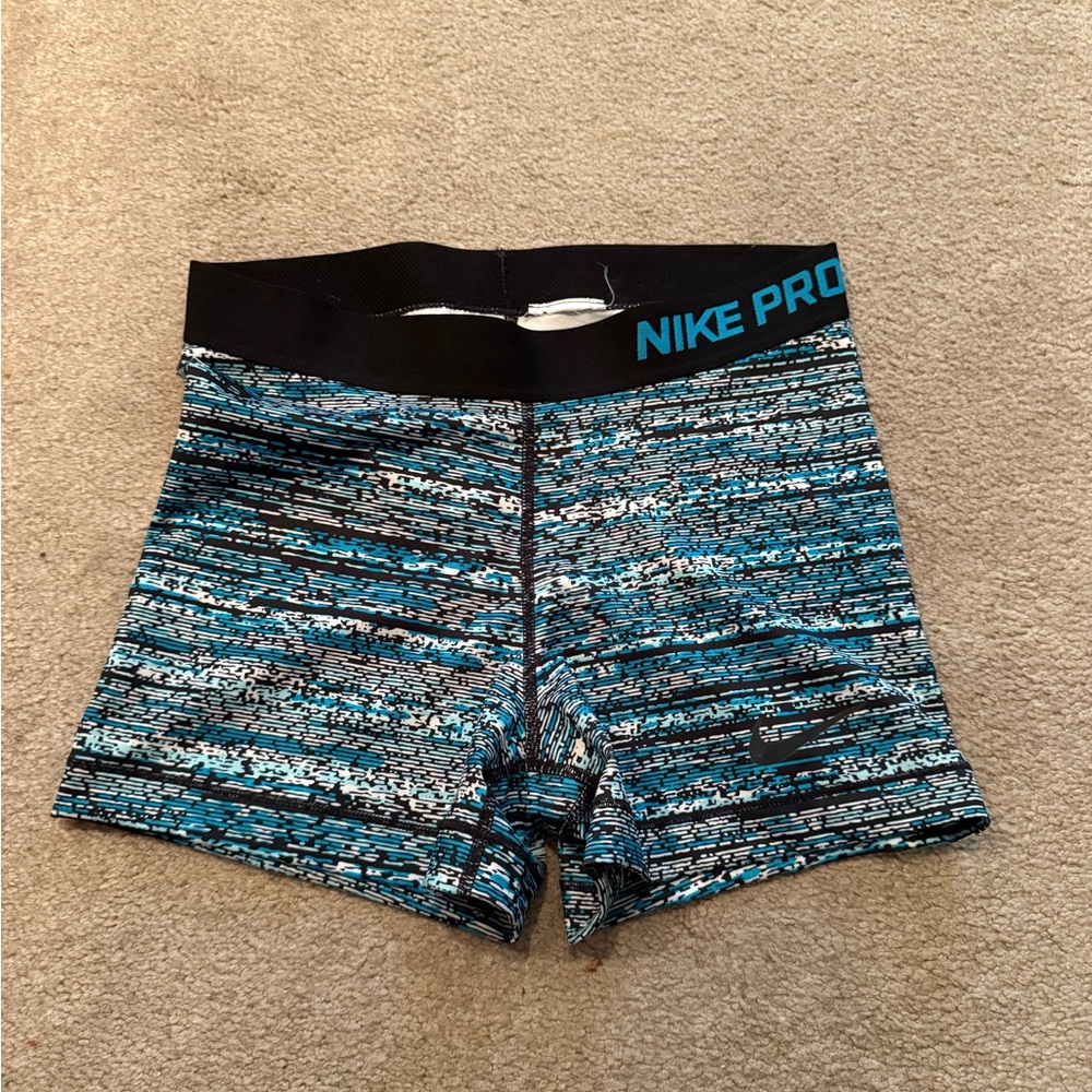 Nike Blue Black White Patterned Athletic Compression Shorts